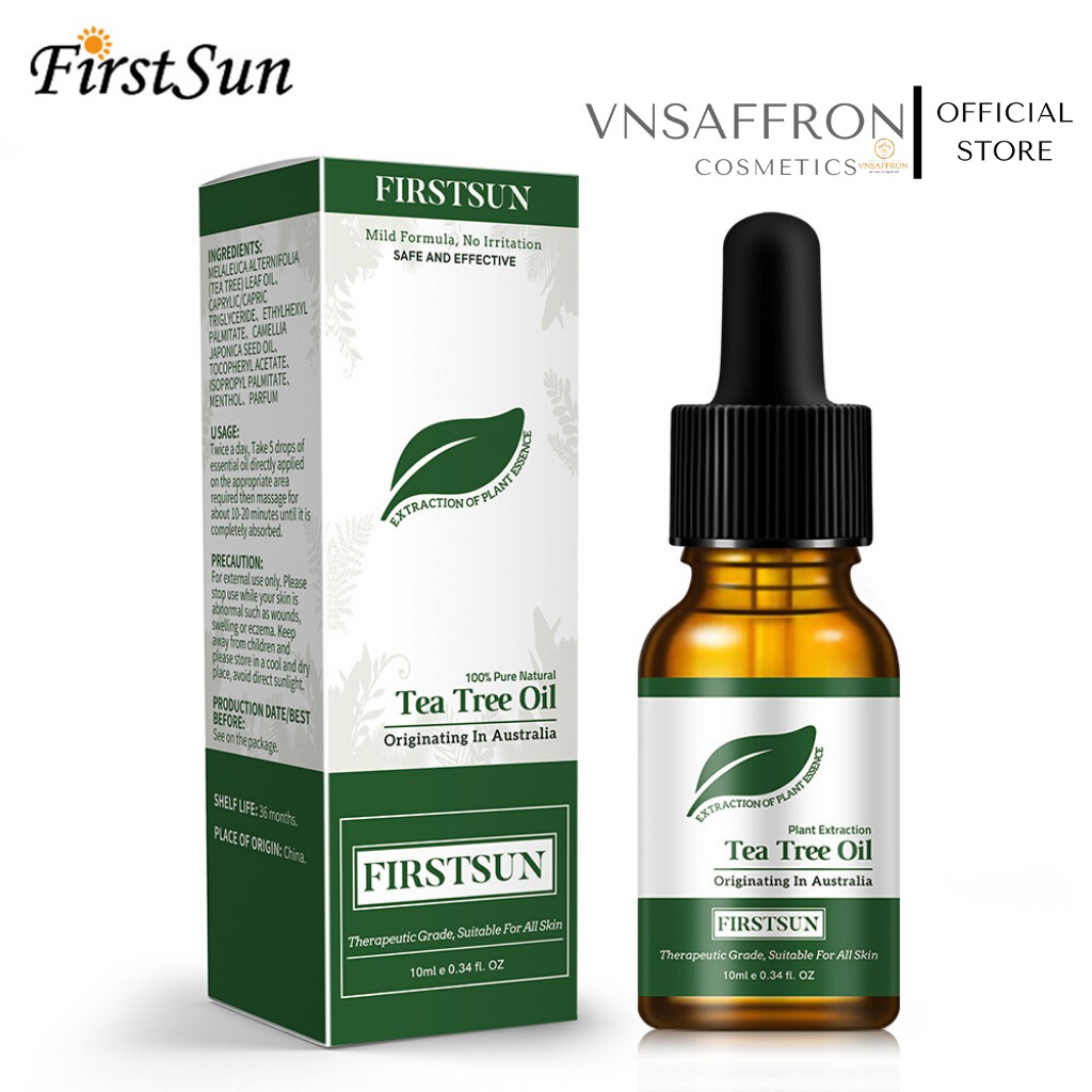 Tinh dầu Tràm Trà Tea Tree Oil Hữu Cơ Firstsun 10ml Cho Da Mụn, thu nhỏ lỗ chân lông - VNSAFFRON