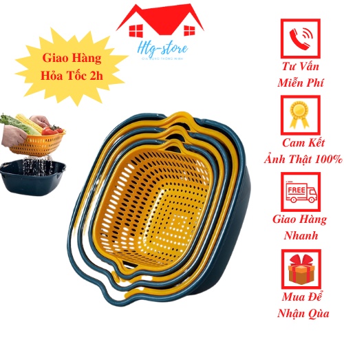 Bộ 6 Món Thau Rổ Nhựa Rửa Rau Củ Quả BEHOME Rổ Rửa Rau Hoa Quả Cao Cấp Rổ Nhựa Chữ Nhật Tròn Combo 6 món Tiện Dụng