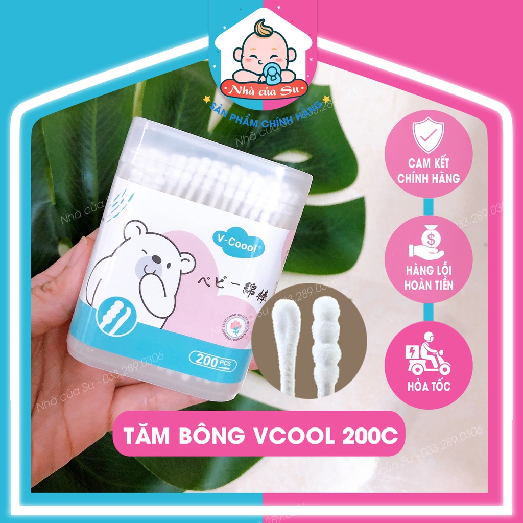 Tăm bông cho bé sơ sinh V-Cool Hộp 200 que ngoáy tai, mũi Nhà của Su