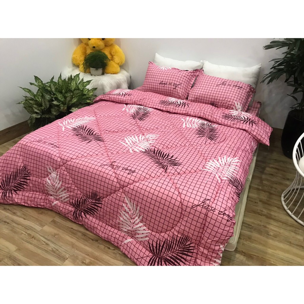 Bộ chăn phao ga gối poly cotton MẪU - dương xỉ hồng