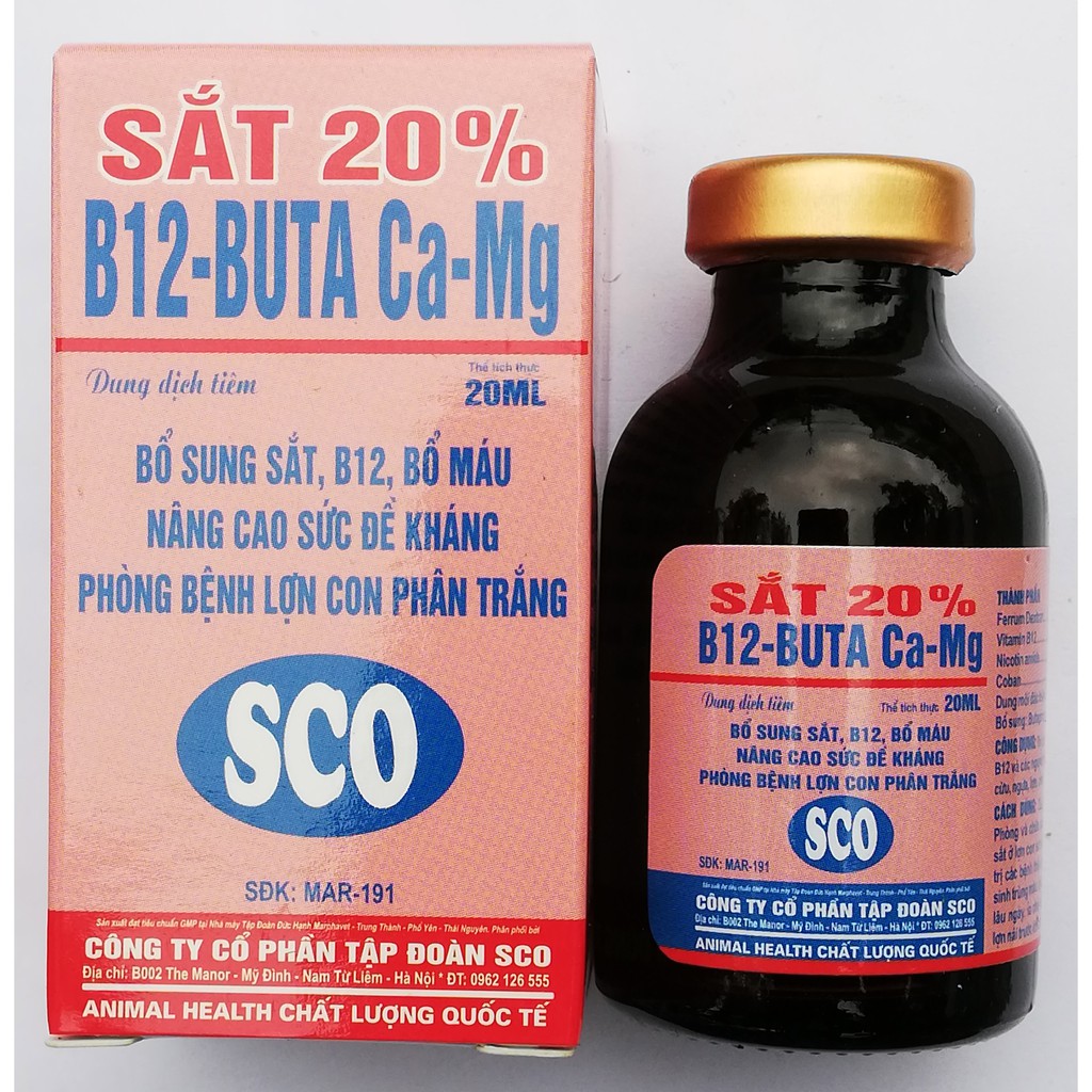 1 lọ Sắt 20% B12-BUTA Ca-Mg 20ml Bổ sung sắt, B12, Bổ máu, nâng cao sức đề khánh, phòng bệnh lợn con phân trắng