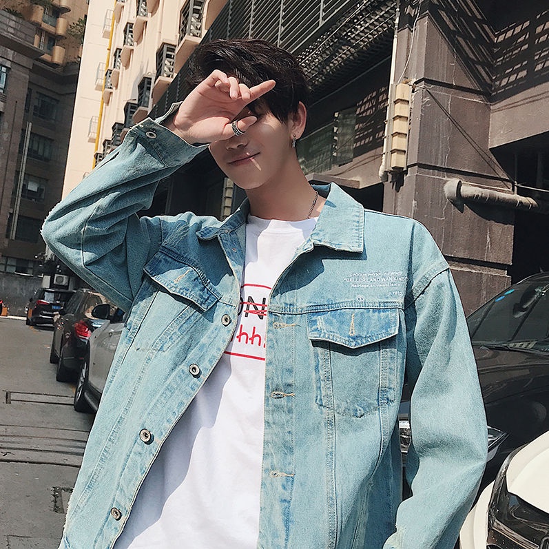 Áo khoác Denim dáng rộng thêu hoa và chim hạc kiểu Hàn Quốc cá tính cho học sinh