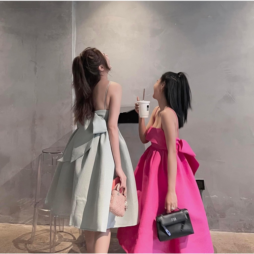 Đầm baby doll 2 dây dáng xòe bồng bềnh phối nơ lưng xinh xắn - Eliaa Dress