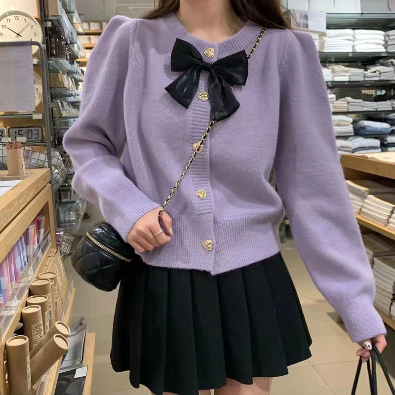 Áo Khoác Cardigan Dệt Kim Đính Nơ Xinh Xắn Cho Nữ  tao bao