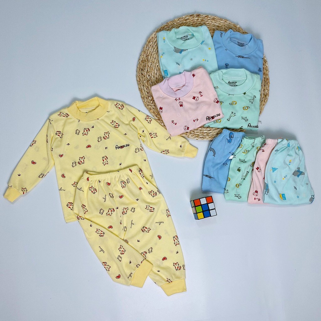 Bộ Nỉ Cotton Ava Hoạ Tiết Mềm Mịn Cho Bé 0-18m