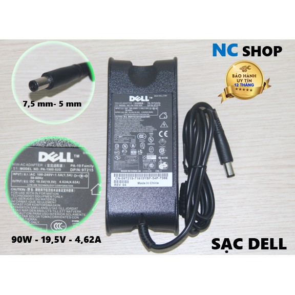 SẠC LAPTOP DELL 90W - 19,5V - 4,62A Chân Kim To (7,5mm - 5mm).