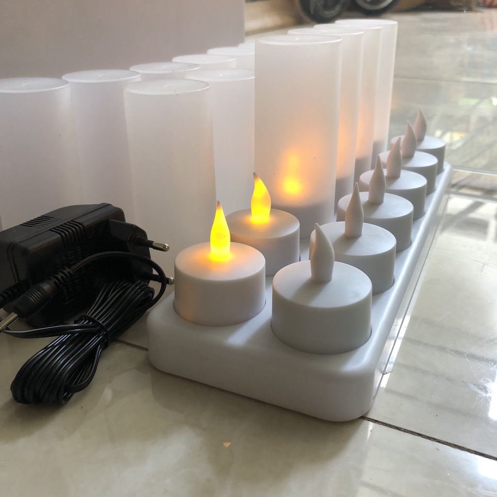 Nến sạc điện tealight bộ combo 12 cây chuyên dùng cho quán cafe, phòng trà