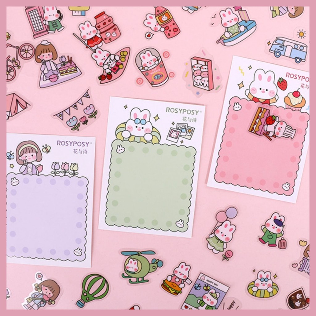 TÚI STICKER TRONG SUỐT BUNNY LITTLE GIRL CUTE 3 MẪU SIÊU XINH