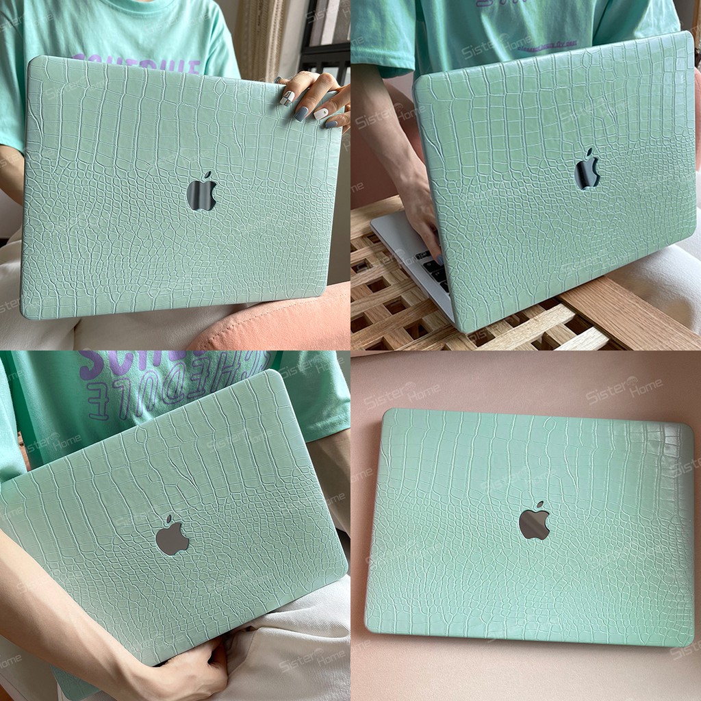 Bao da vân cá sấu màu xanh lục thời trang cho Macbook Pro 2020 A2338 macbook air 13 a2337 a2179 a1932