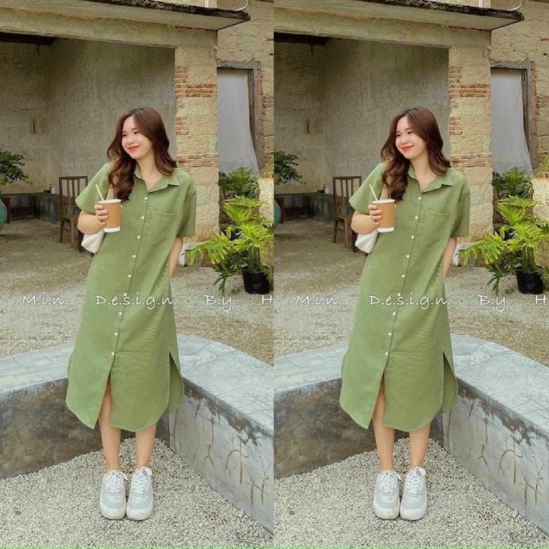 ĐẦM SƠMI XANH CỐM