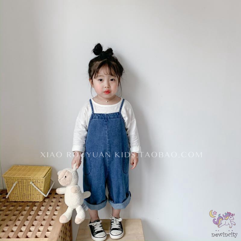 Áo Liền Quần Vải Denim Dáng Rộng Dễ Thương Phong Cách Hàn Quốc Cho Bé