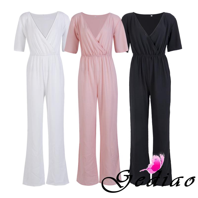 Bộ áo liền quần ngắn tay cổ chữ V gợi cảm cho nữ | BigBuy360 - bigbuy360.vn