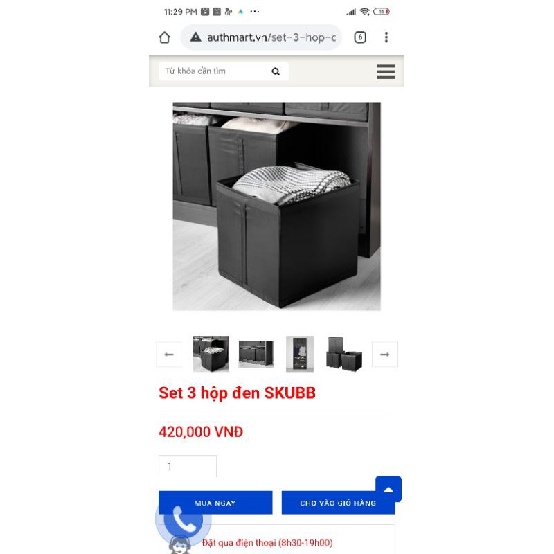 3 hộp đựng  IKEA SKUBB 31x34x33 cm đen