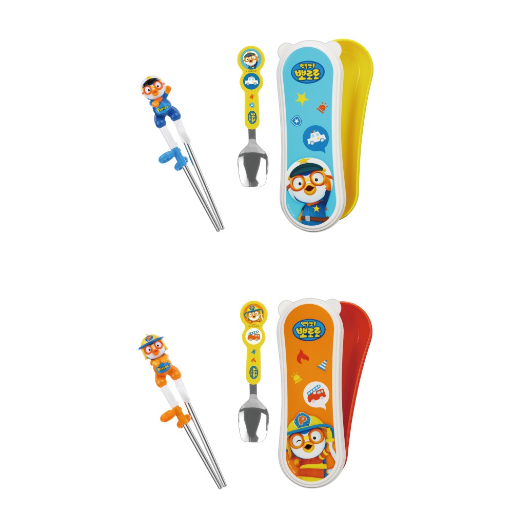 Bộ hộp, đũa, muỗng hình chim cánh cụt Pororo EDISON Stainless Chopsticks Easy Spoon & Case Set, Hàn Quốc