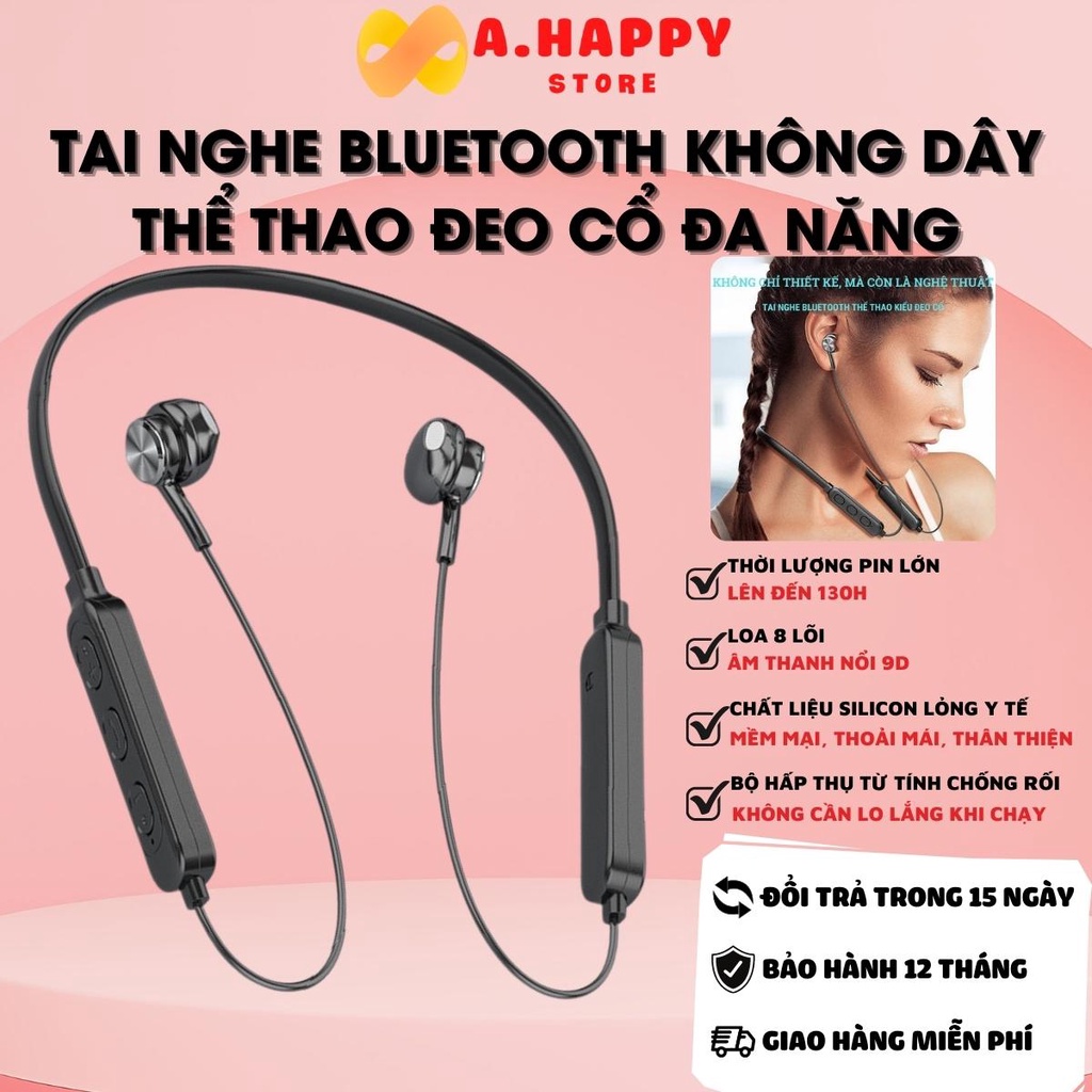 Tai nghe bluetooth thể thao đeo cổ đa năng | Dung lượng Pin lớn lên đến 130h, âm thanh vòm Dolby, hiệu ứng âm thanh 9D