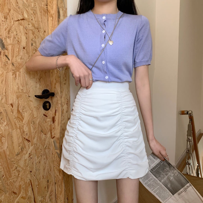 Chân váy IELGY dáng chữ A lưng cao thiết kế gấp nếp thời trang mùa hè cho nữ