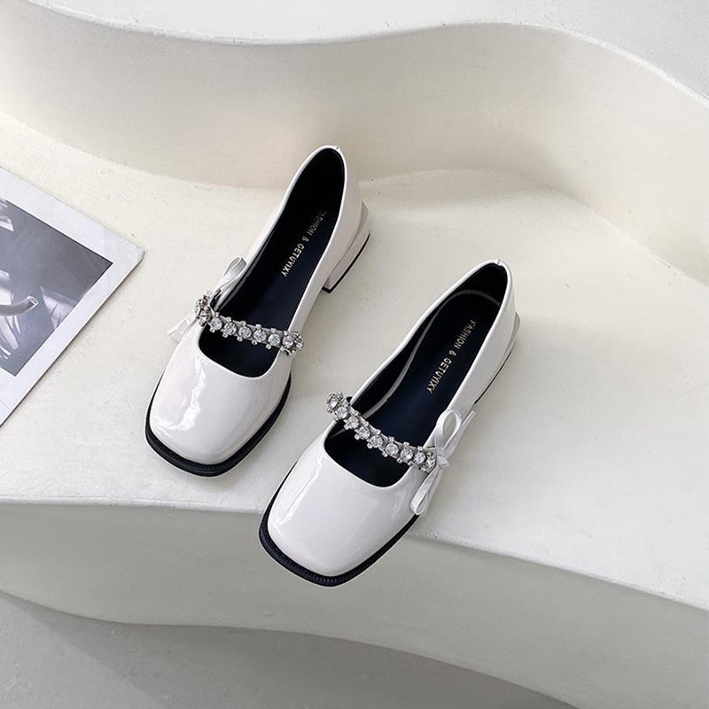 Giày cao gót IELGY mũi vuông bằng da đính nơ phong cách thời trang dành cho nữ