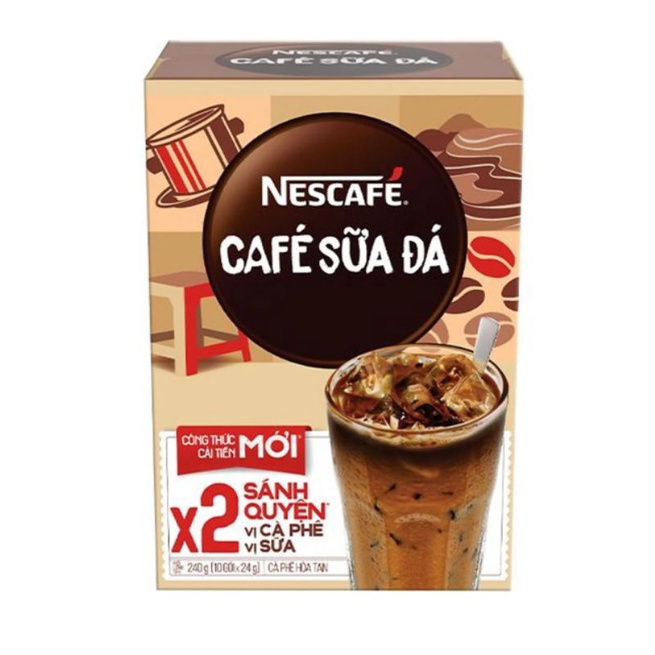 Cà phê hòa tan Nescafé 3in1 cà phê sữa đá (Hộp 10 gói x 24 g)