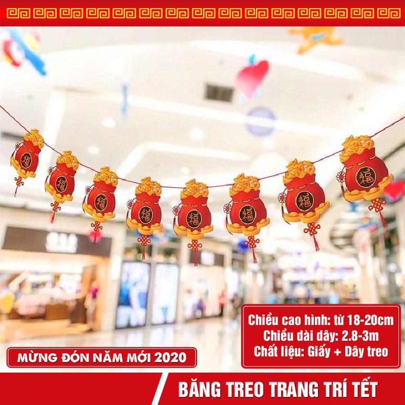 Decal dán kính và băng treo trang trí Tết Canh Tý 2020 trang trí cửa sổ, cửa kính khách sạn, cửa ra vào, tường gạch men