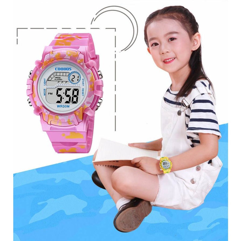 Đồng hồ điện tử kỹ thuật số đa năng màn hình LED dạ quang chống rơi không thấm nước nhiều màu đáng yêu cho trẻ em