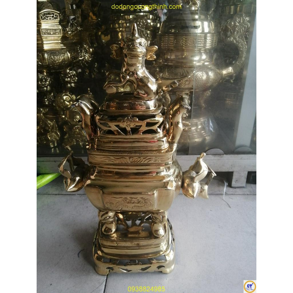 Đỉnh lư vuông 40cm nhỏ hàng truyền thống bằng đồng