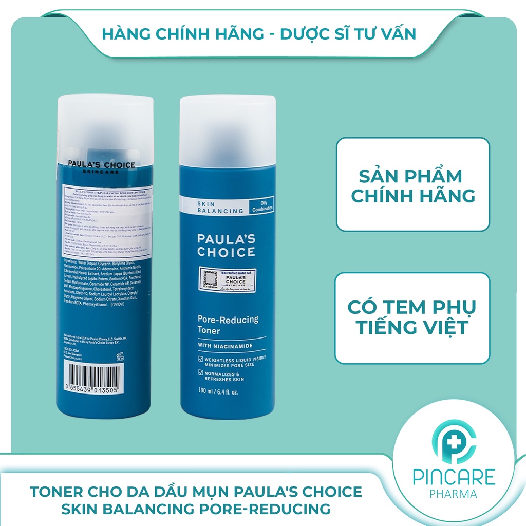 Toner cho da dầu mụn lỗ chân lông to Paula's Choice Skin Balancing Pore-Reducing Toner 190ml - Hàng chính hãng - PinCare
