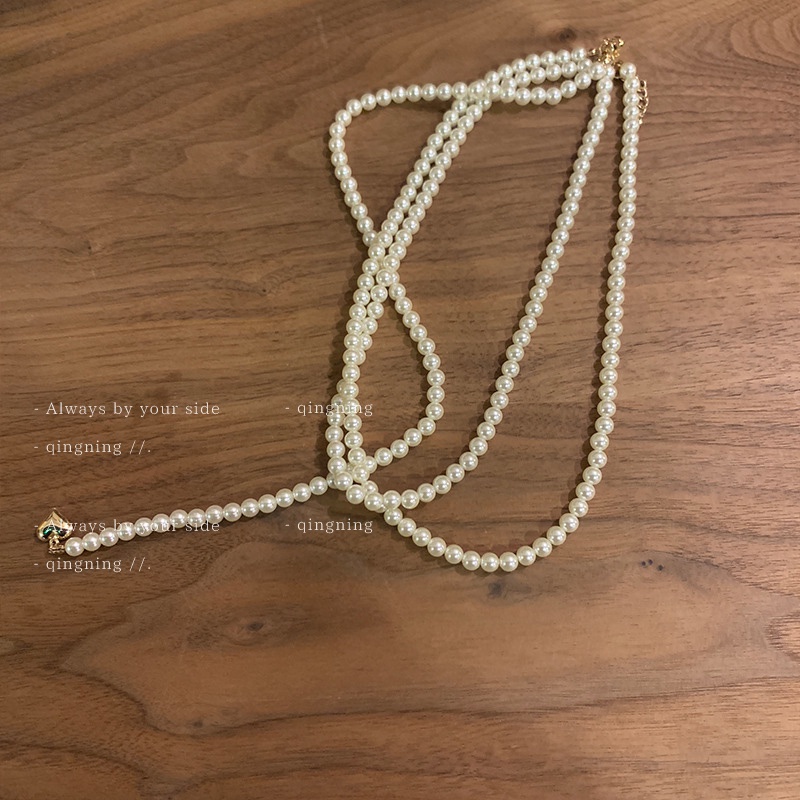 DREJEW Dây chuyền nhiều lớp đính ngọc trai hình trái tim phong cách hip hop cổ điển thời trang chất lượng cao