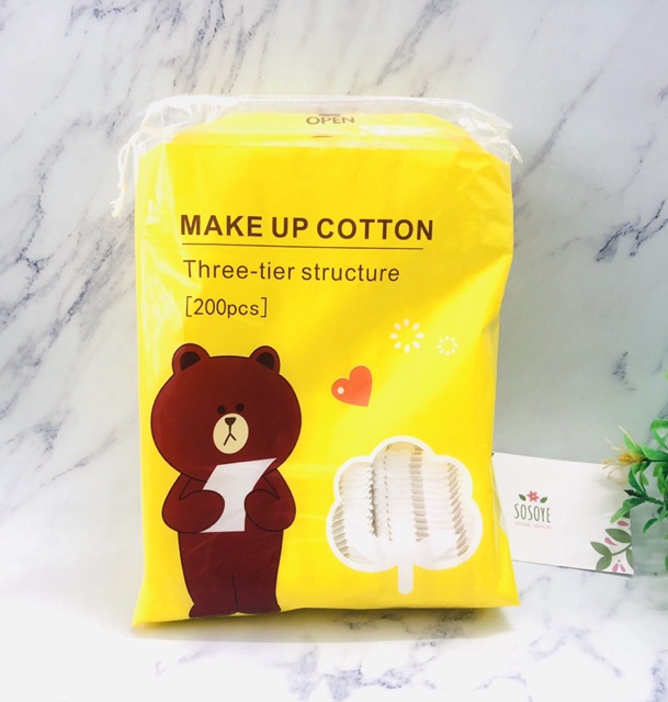 Bông Tẩy Trang Cotton Mềm Mại Gấu Thỏ Vịt Silubi 200 Miếng