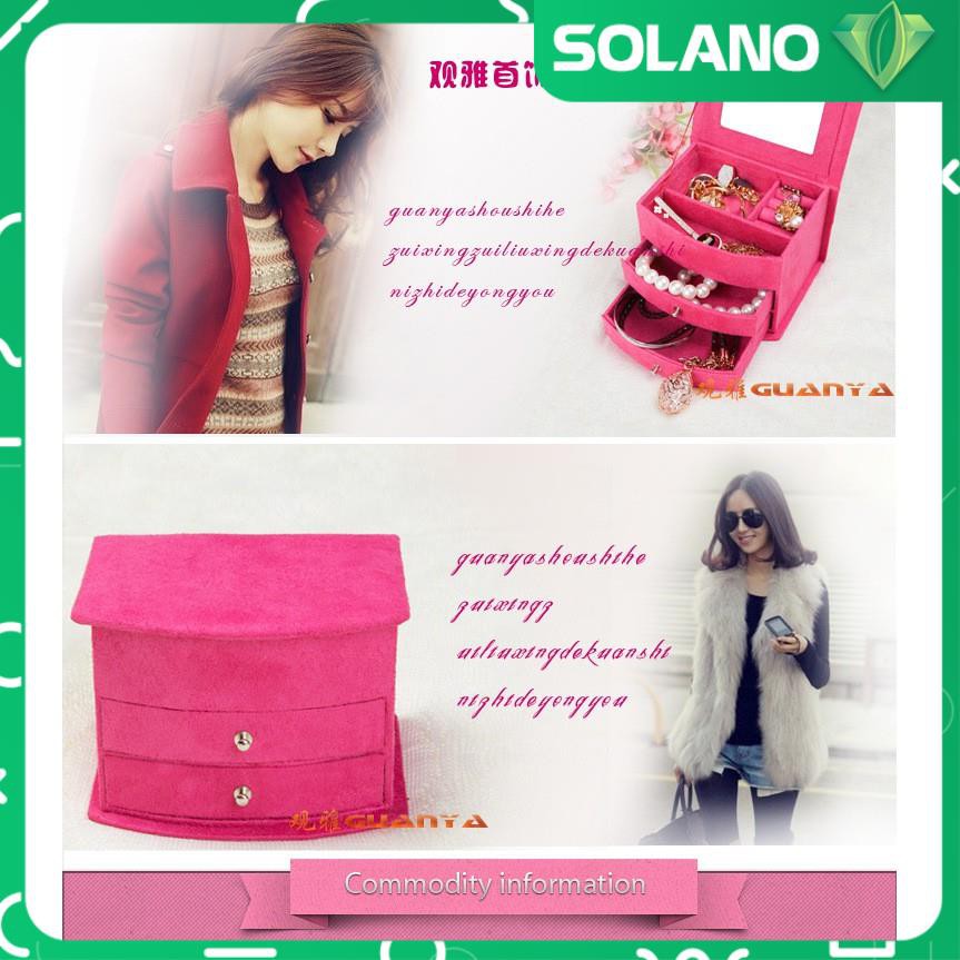 Hộp Đựng Trang Sức 3 Tầng Bọc Nhung Có Gương SOLANO DHDTS