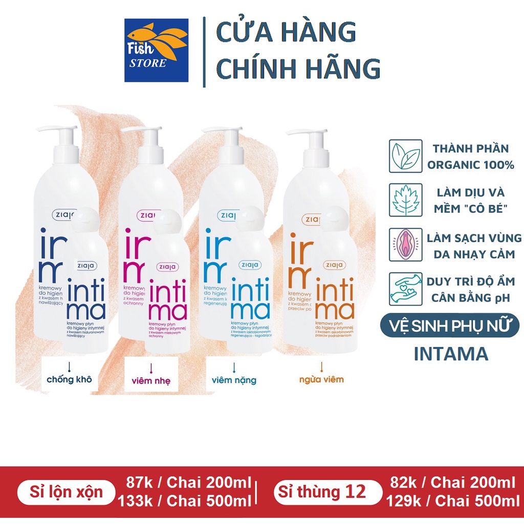 (Có Bán Sỉ) Dung dịch vệ sinh Intima Ziaja 200ml &amp;500ml xuất xứ Ba Lan