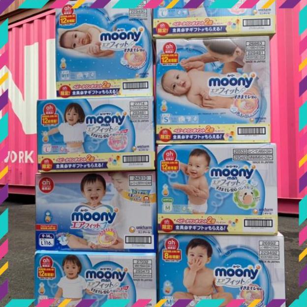 [Chính Hãng]  (NỘI ĐỊA) Tã Bỉm MOONY NỘI ĐỊA Nhật đủ size dán/quần NB90, S84, M64, M58, L54, L44, XL38