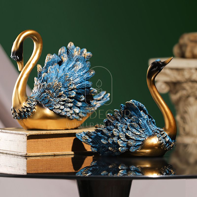 Tượng Thiên nga xanh châu Âu decor trang trí vườn, phòng khách, tủ TV sang trọng - AM Decor