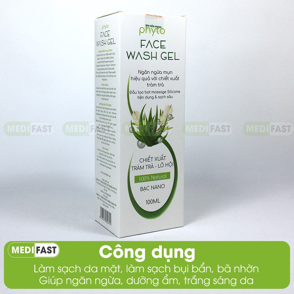 Gel rửa mặt Phyto Face Wash Gel - chai 100ml - Ngăn ngừa mụn hiệu quả - chiết xuất từ Tràm trà, Lô hội