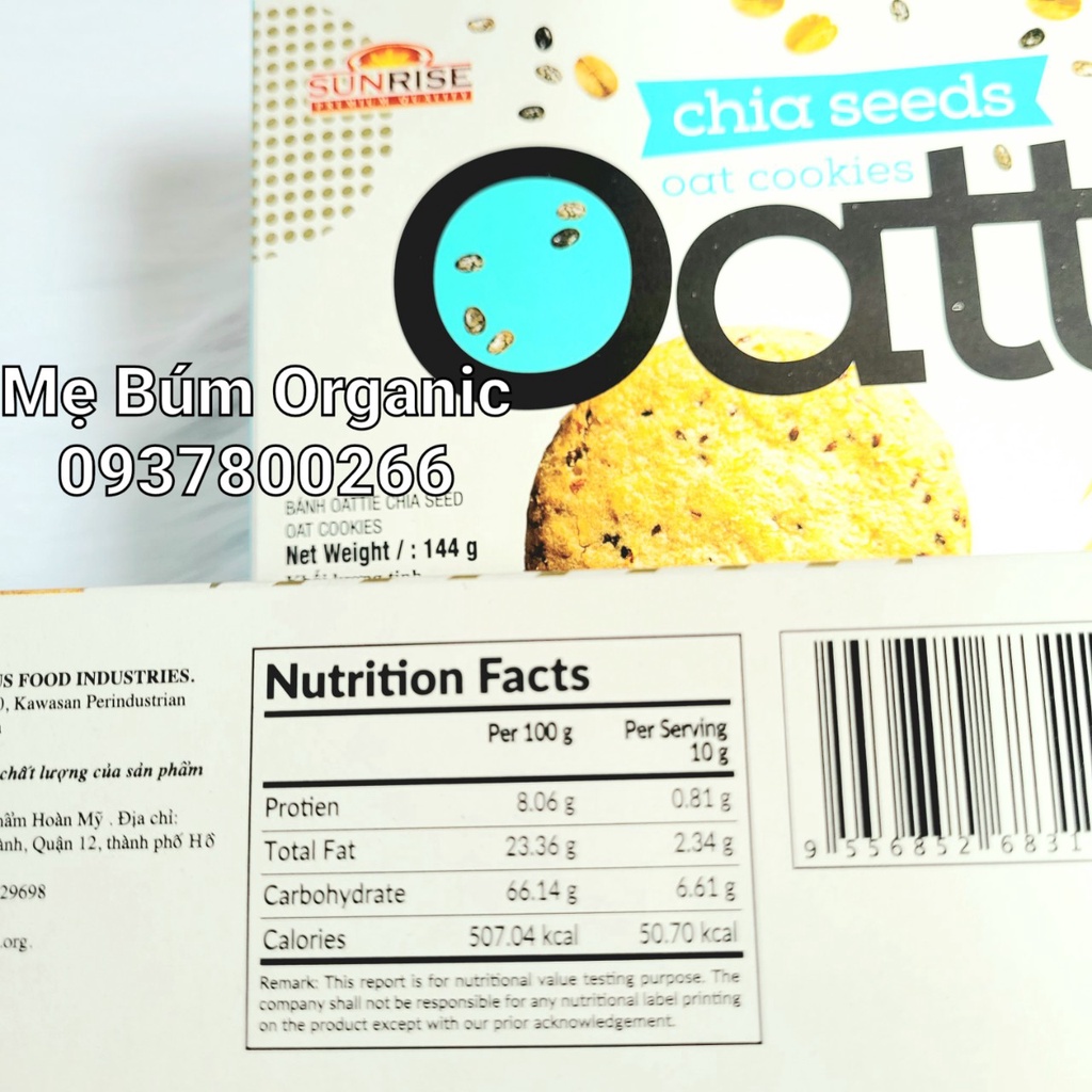 [HCM giao hỏa tốc] Bánh quy yến mạch hạt chia OATTI - Hộp 144g (17 bánh)