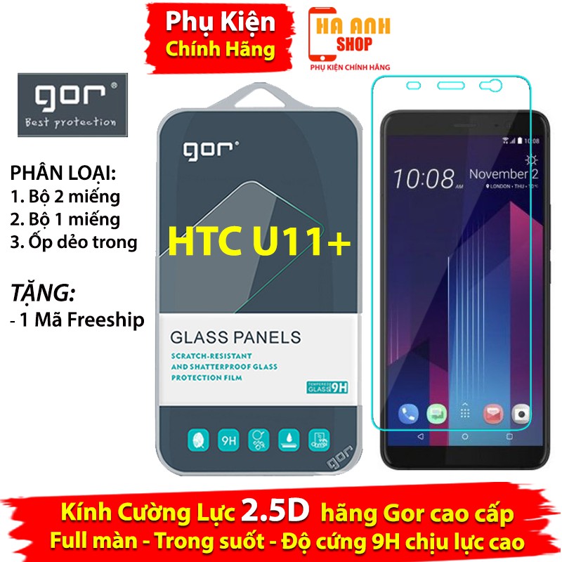 Bộ 2 Kính Cường Lực HTC U11 Plus(+) Full màn hãng Gor cao cấp