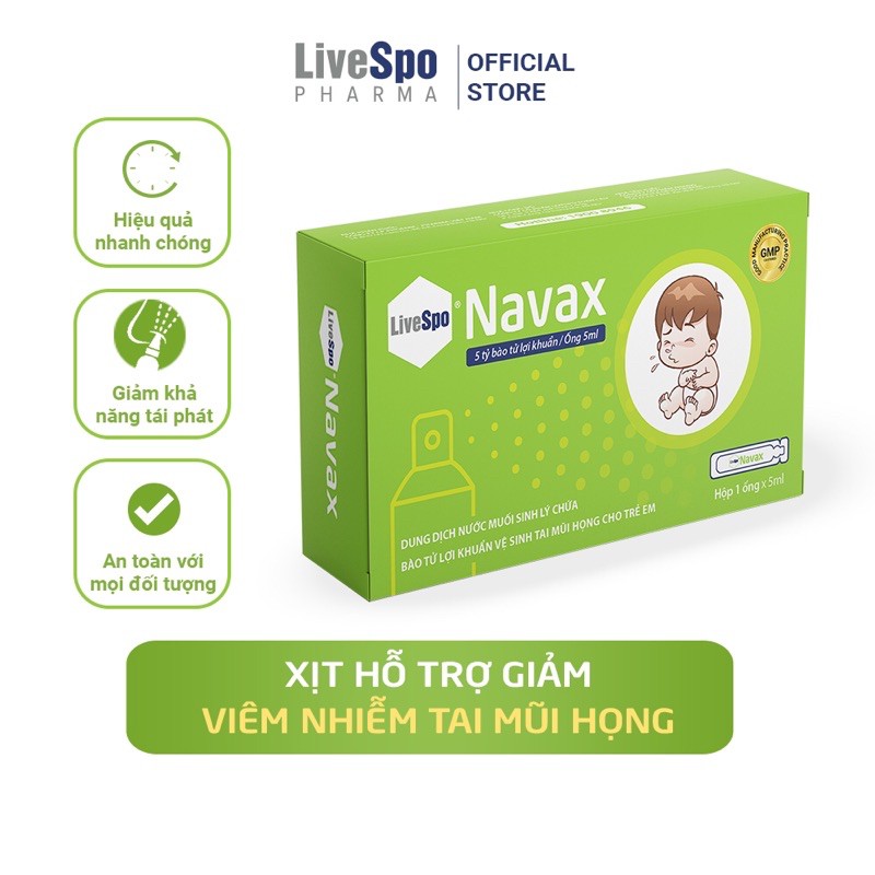Xịt lợi khuẩn cho người viêm tai mũi họng Livespo Navax 1 ống x5ml