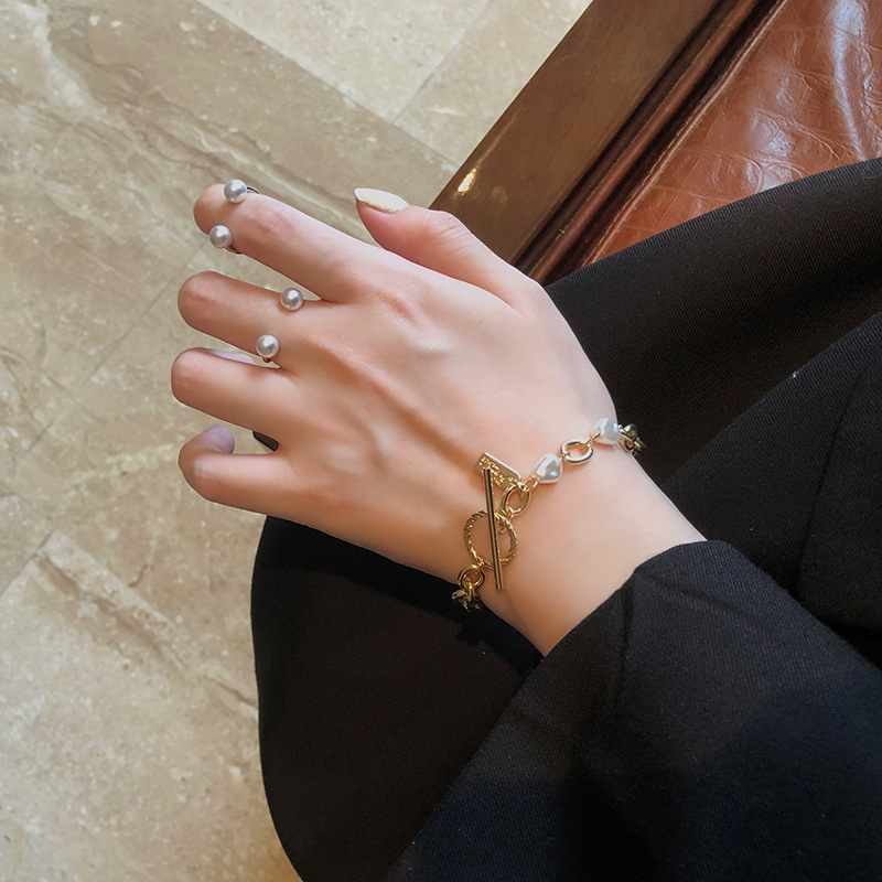Ahellogirl Vòng tay đính ngọc trai nhân tạo kiểu dáng xinh xắn cho nữ