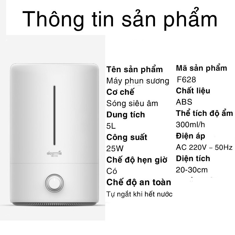 Máy Phun Sương Tạo Độ Ẩm Deerma F628 Khuếch Tán Tinh Dầu Dung Tích 5 Lít Công Suất 25W - Hàng Có Sẵn, Có Bảo Hành