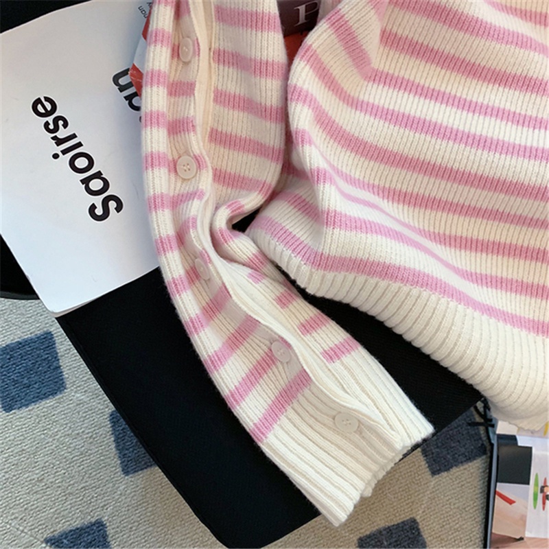 Áo Len Tay Dài Form Rộng Họa Tiết Sọc Dễ Phối Đồ