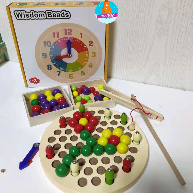 Giáo cụ Montessori cho bé TUBITOYS, Bộ học giờ, câu cá, gắp bi phát triển vận động tinh