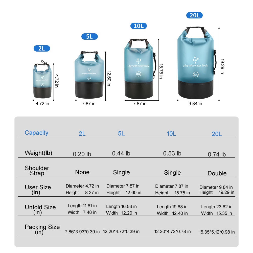 Túi Đựng Đồ Bơi Lặn Biển Bằng PVC Chống Nước 2L 5L 10L 20L Cho Nam & Nữ