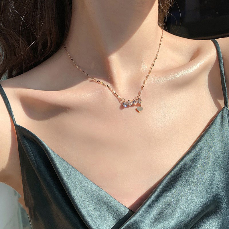 Dây chuyền thép titan mặt chữ LOVE vàng hồng/ vàng đính đá zircon làm quà tặng lễ tình nhân thời trang Hàn Quốc cao cấp