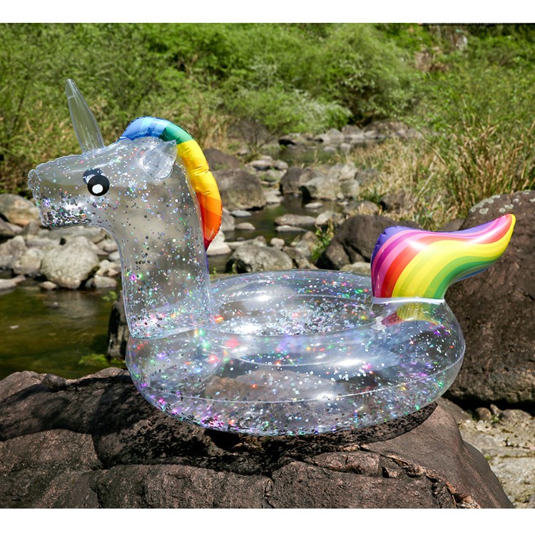 Đồ chơi phao bơm hơi hình tròn trong suốt lấp lánh hình hồng hạc/ kỳ lân cho người lớn