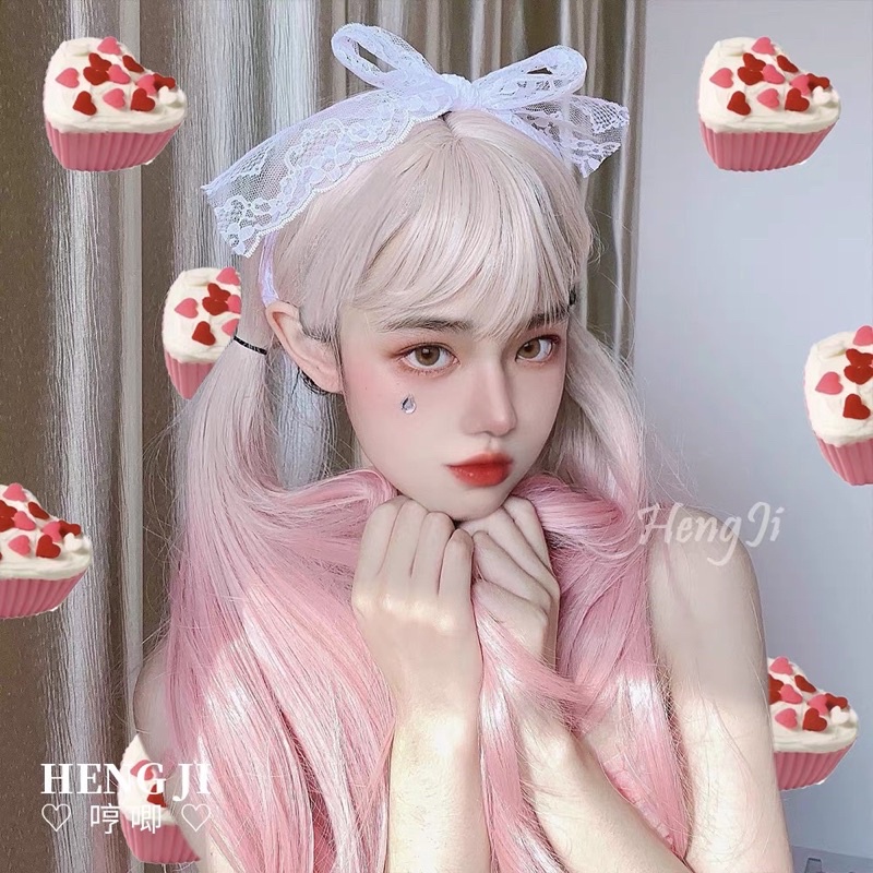 Tóc giả lolita ngọt ngào ombre đuôi hồng