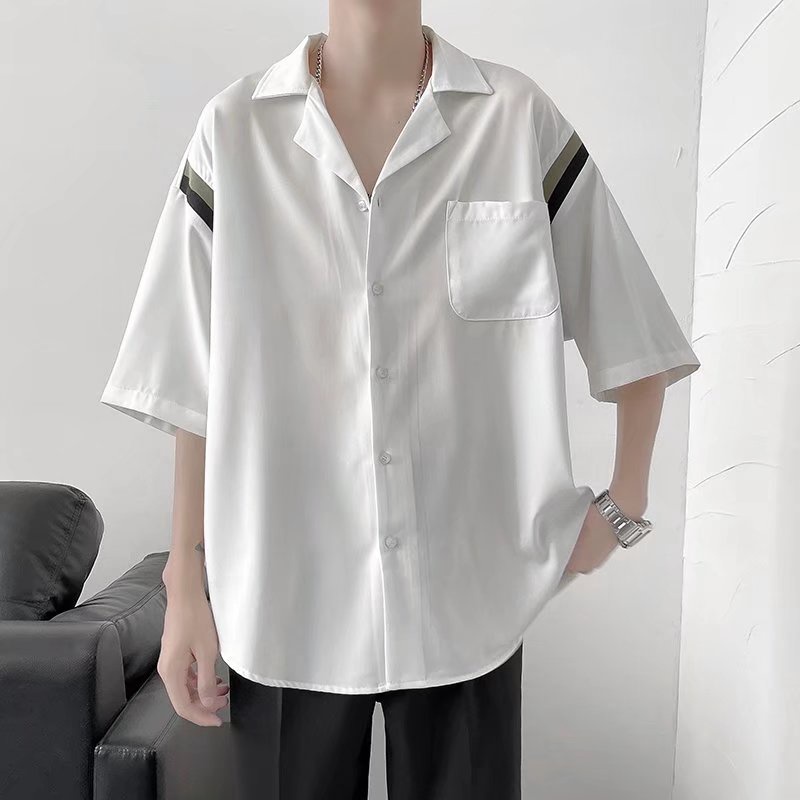 Áo Sơ Mi Tay Dài Dáng Rộng Thoáng Khí Phối Túi Phong Cách Hip Hop Đường Phố Hàn Quốc Cho Nam