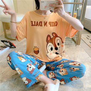 Bộ Đồ Ngủ Pijama Tay Ngắn Họa Tiết Dễ Thương Thời Trang Cho Nữ