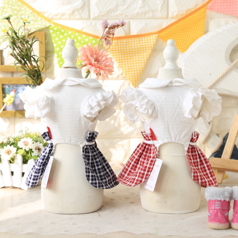 Đầm thun sơ mi cổ bèo, tay cánh tiên cho thú cưng, chó mèo