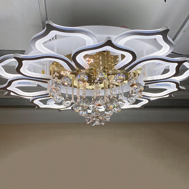 Đèn Ốp Trần Trang Trí Phòng Khách Hình Hoa Sen, Đèn Mâm Led Ốp Trần Hiện Đại,Sang Trọng