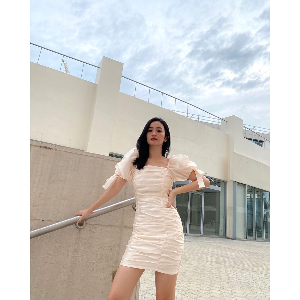 Đầm ôm SheByShj tay phồng màu rose gold - Sakura Dress | BigBuy360 - bigbuy360.vn