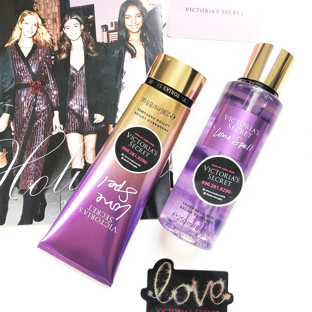 Love Spell Shimmer - Sữa dưỡng thể toàn thân có kim tuyến, Hàng Victorias Secret USA
